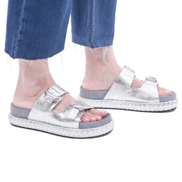 Free People PANAMA FOOTBED SANDALS, SILVER - Picture 4 of 10
